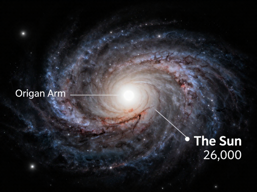 Infographic showing the Sun's position in the Orion Arm of the Milky Way