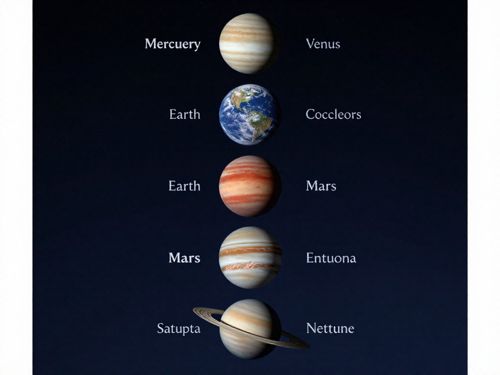 Vertical infographic showing all eight planets from Mercury to Neptune in order with space for short descriptions