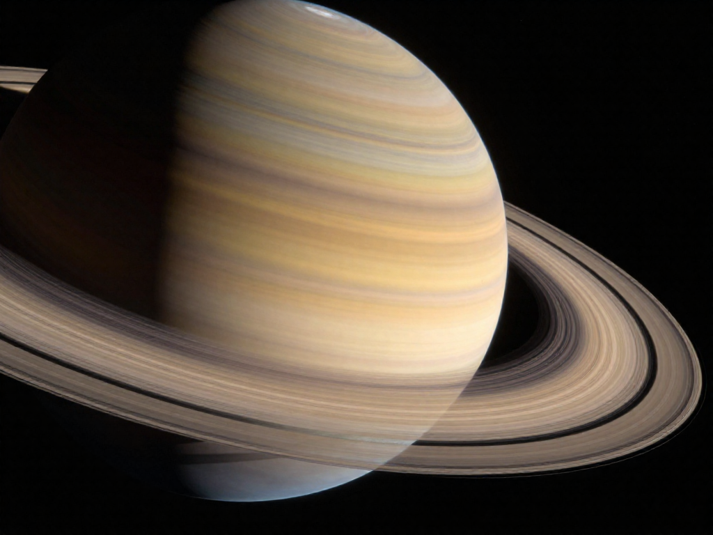 Close-up of Saturn and its detailed ring system against black space