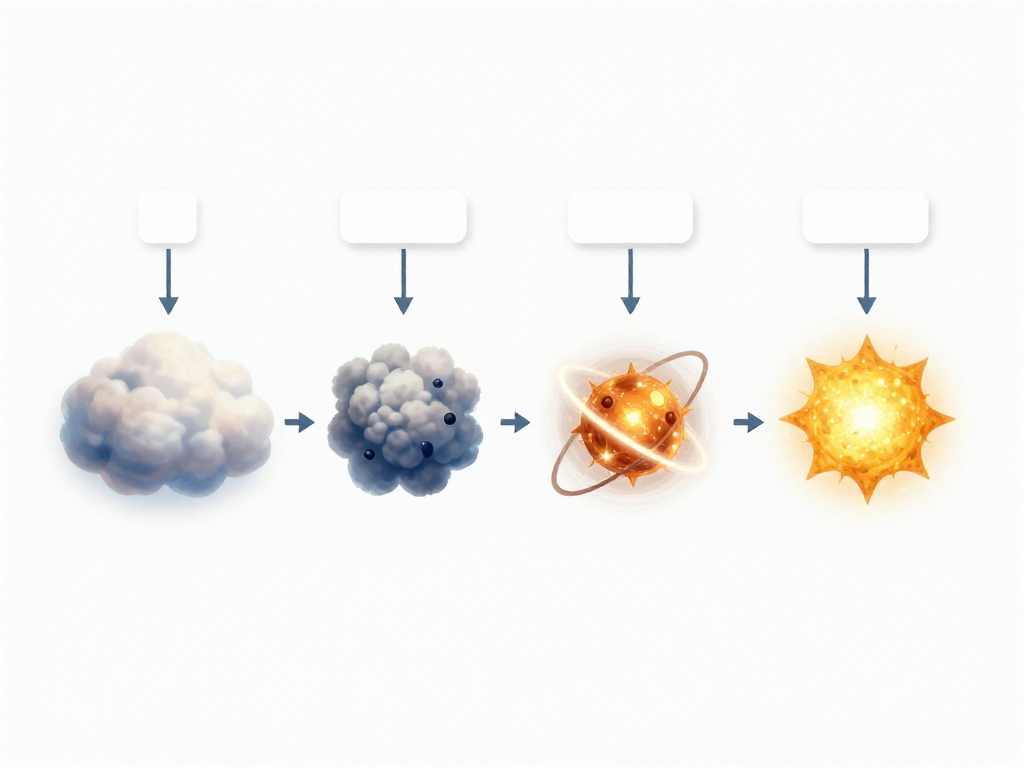 Diagram showing the stages of star formation from molecular cloud to protostar to star