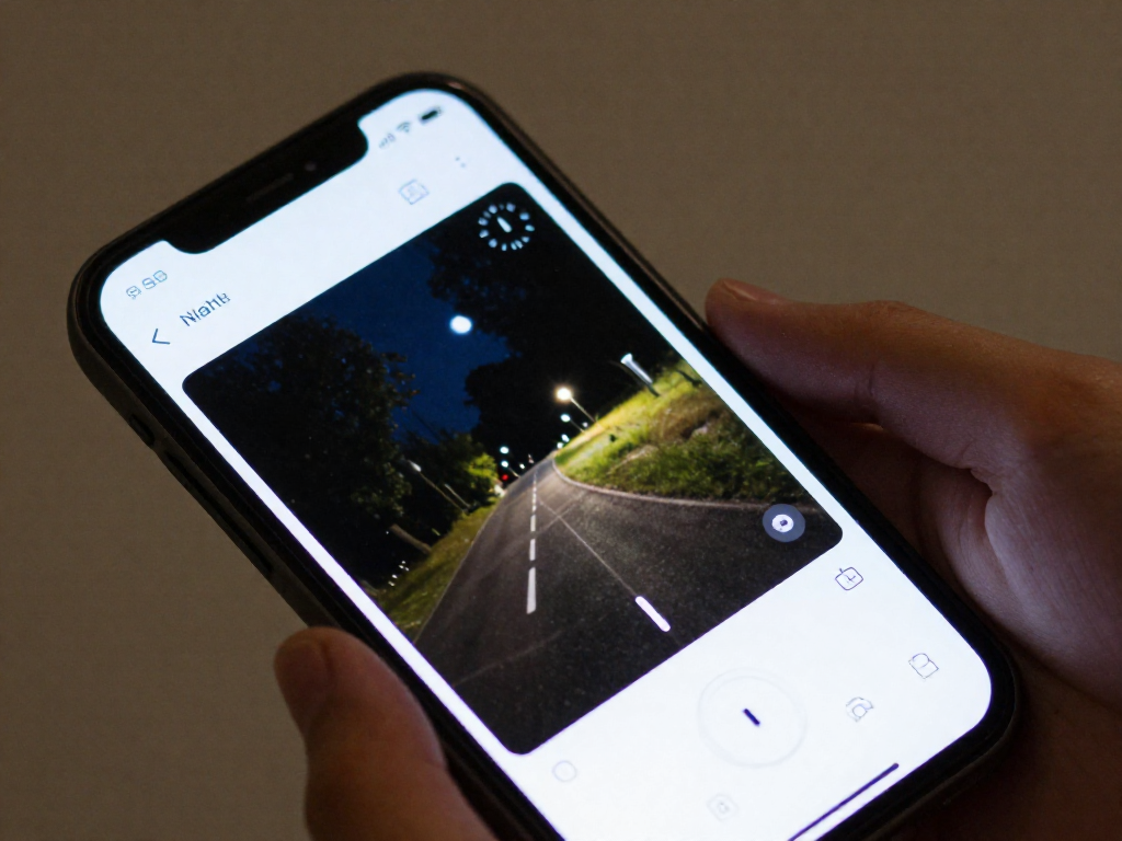 Smartphone showing camera Pro and Night mode settings with ISO and shutter controls