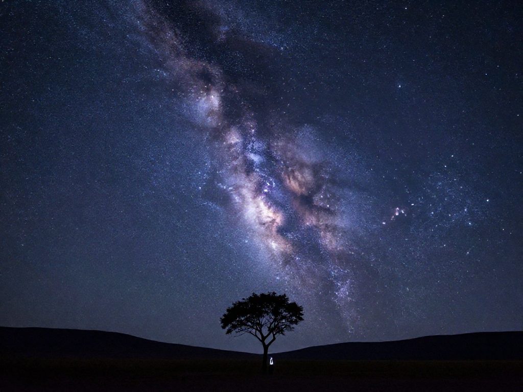 Milky Way over a simple silhouetted foreground of a tree and hills captured with a phone