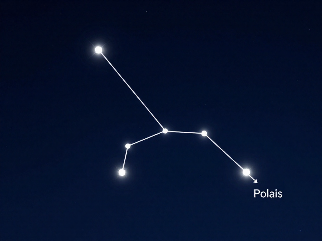 Diagram showing the Big Dipper with an arrow pointing from its pointer stars to Polaris the North Star