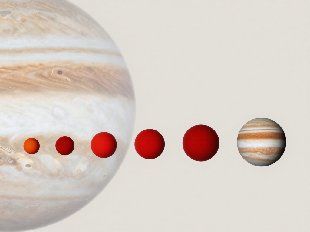 Timeline showing the Great Red Spot shrinking in size over the centuries