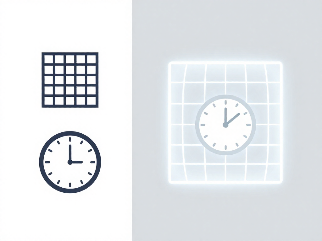 Side-by-side comparison of separate space and time versus unified space-time
