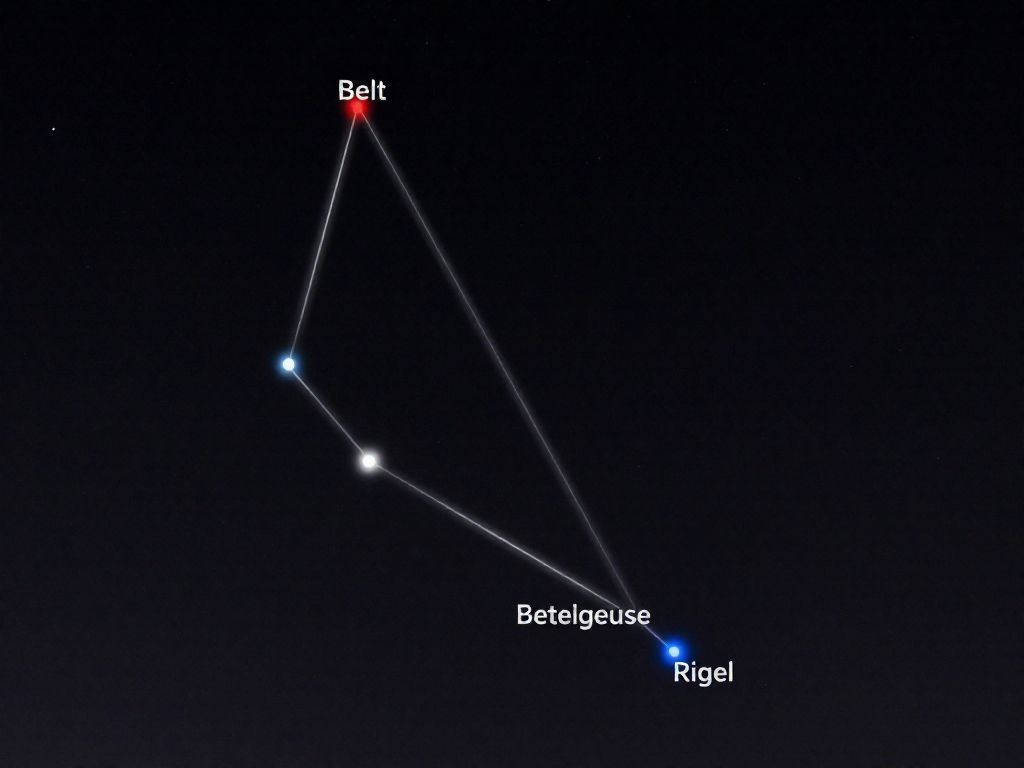 Orion constellation with the Belt, Betelgeuse, and Rigel labeled