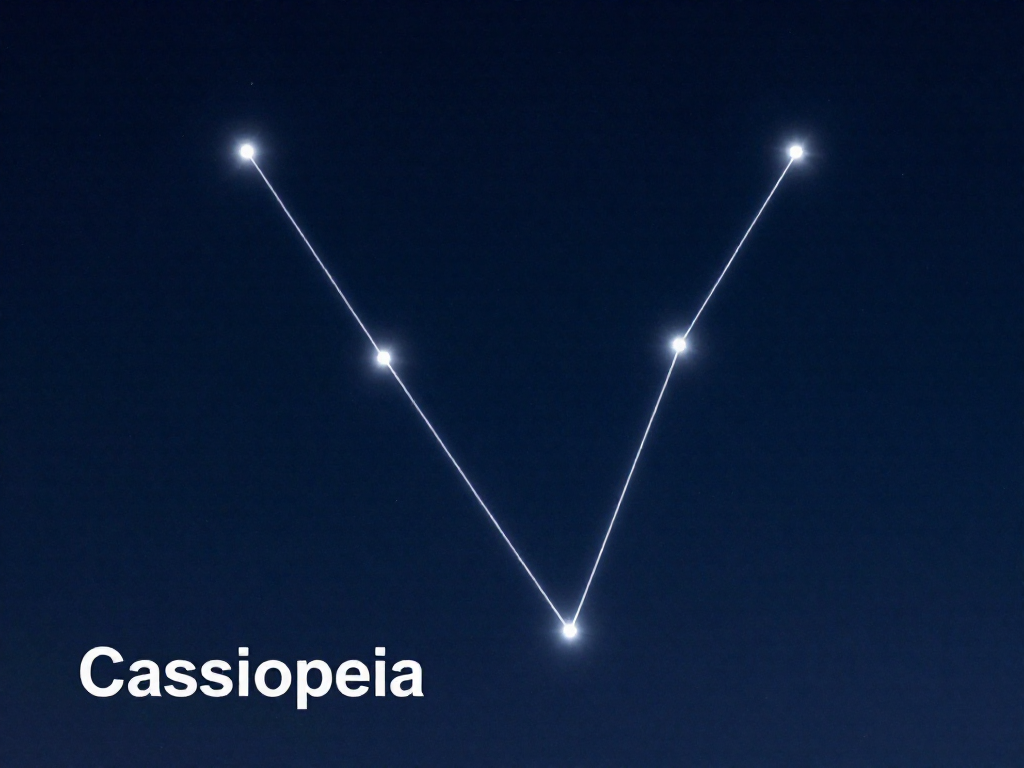 Cassiopeia constellation highlighted as a W shape in the northern sky
