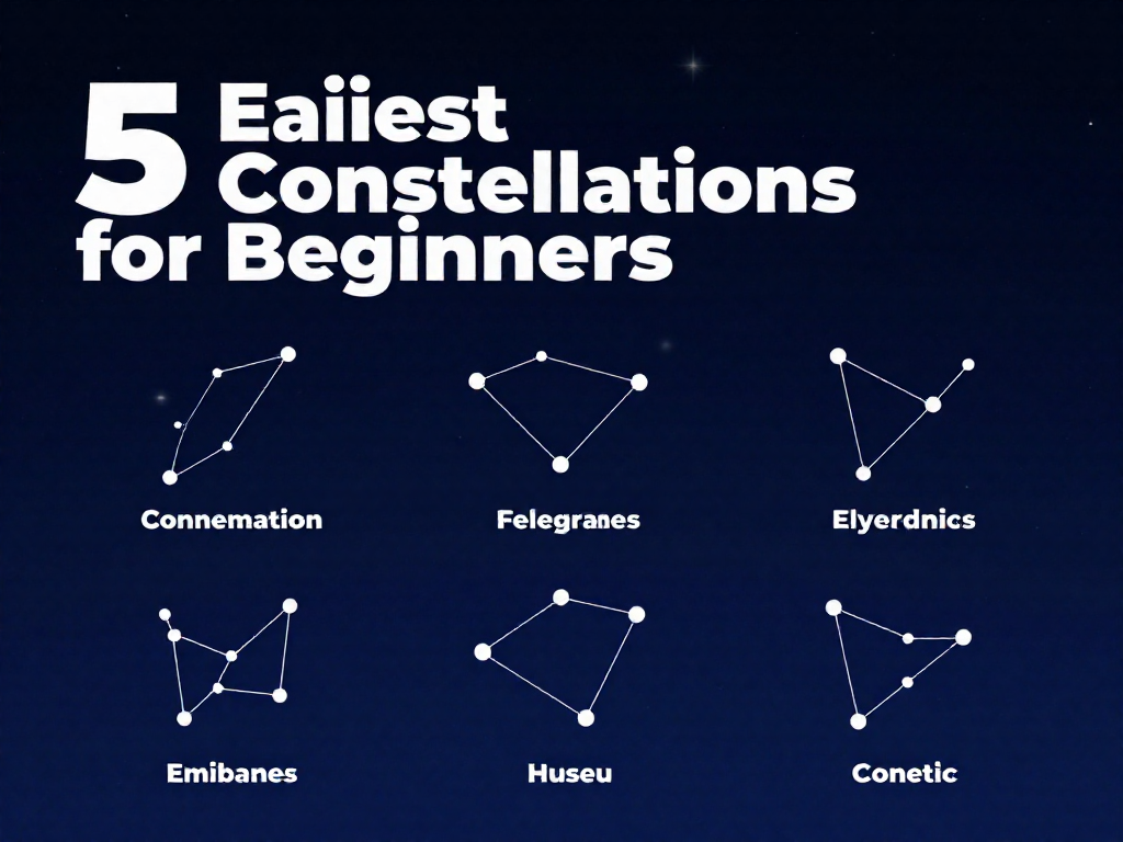 Vertical graphic titled 5 Easiest Constellations for Beginners with simple star-dot illustrations