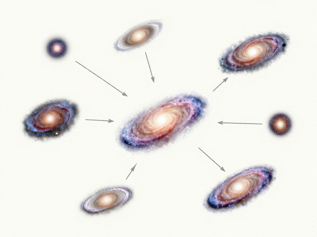 Spiral galaxies with arrows showing them moving apart as the universe expands