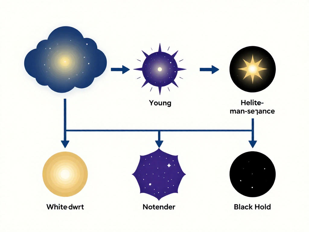 Flowchart infographic of a star's full life cycle from nebula to white dwarf, neutron star, or black hole