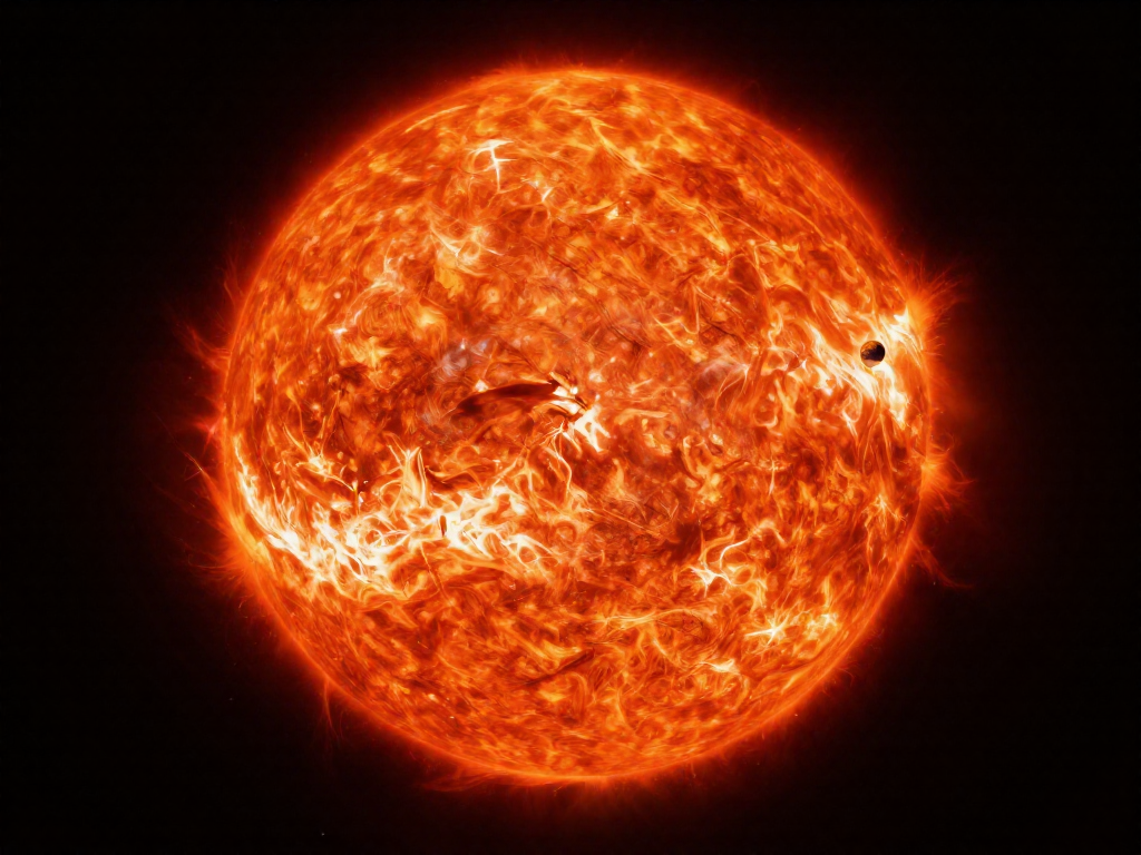 The Sun expanding into a giant red star next to a tiny Earth for scale