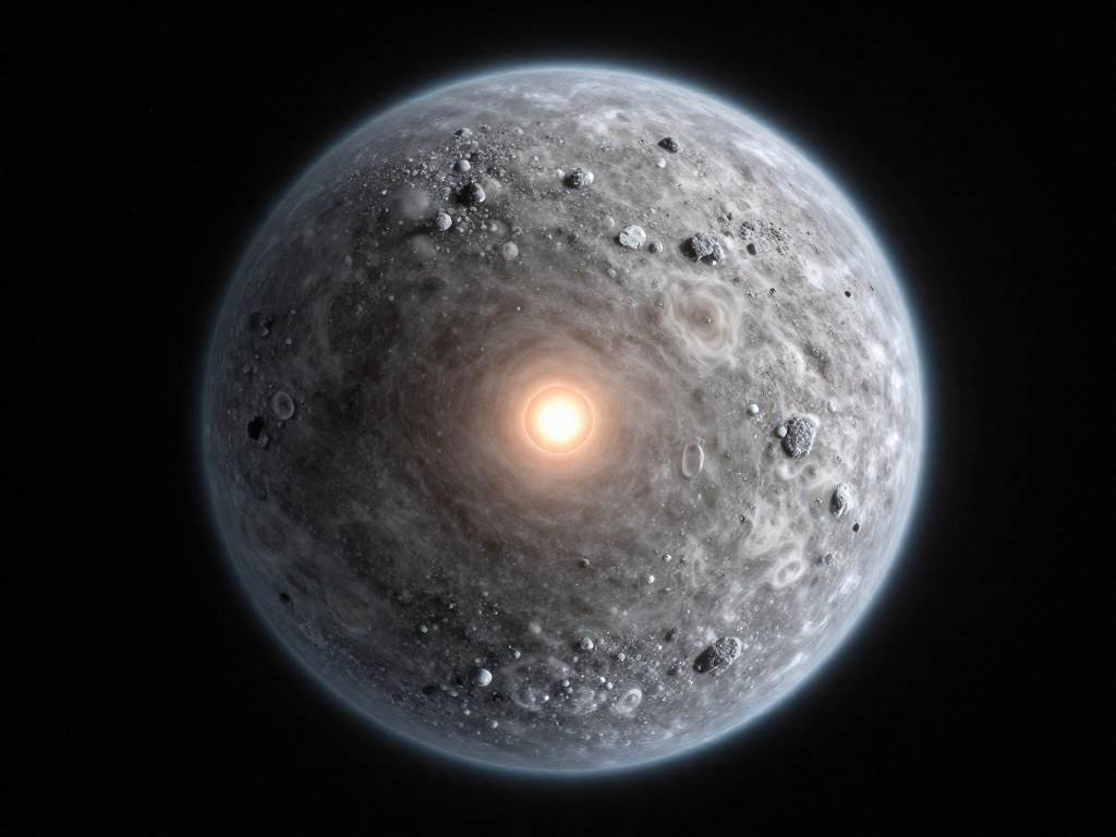 A vast spherical Oort Cloud of icy bodies surrounding the entire solar system with the Sun at its center