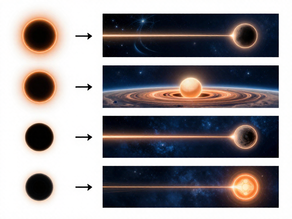 Vertical infographic showing the step-by-step process of falling into a black hole