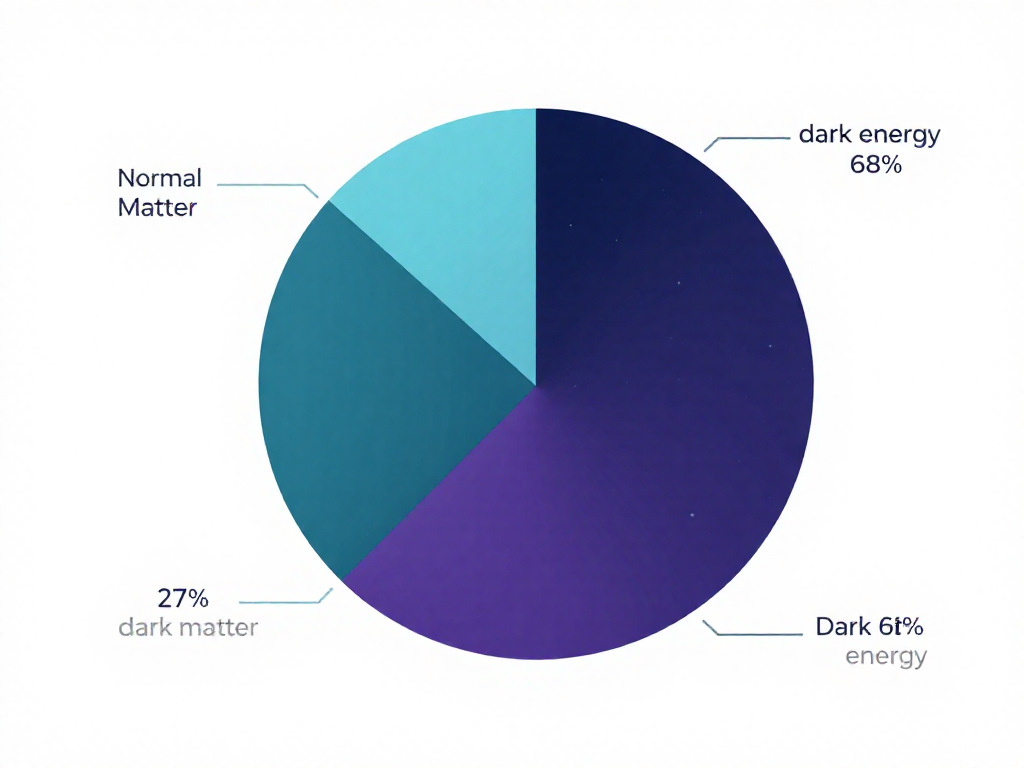 Pie chart showing the universe is 5 percent normal matter, 27 percent dark matter, and 68 percent dark energy