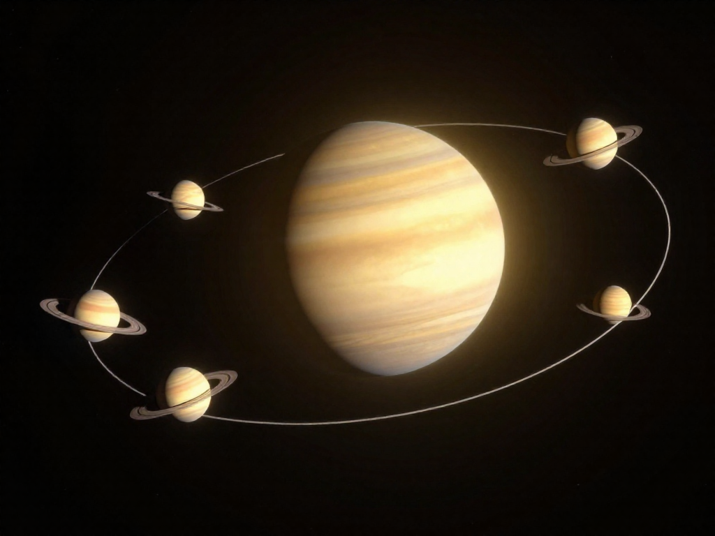 Diagram of Uranus tilted flat and rolling like a ball along its orbit around the glowing Sun