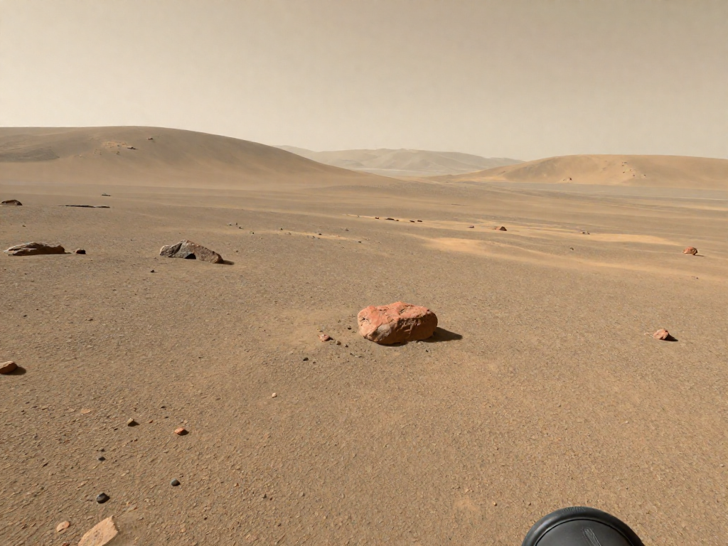 Close-up rover-style photo of the butterscotch and tan colored Martian ground