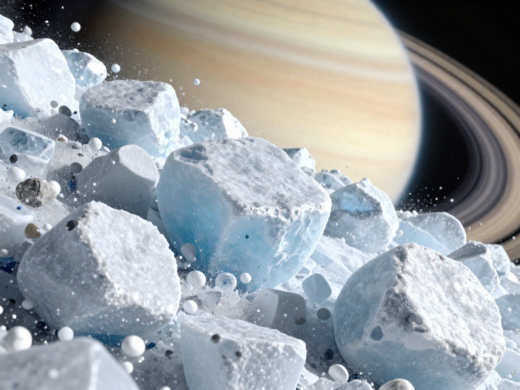 Close-up of icy particles and rocks that make up Saturn's rings