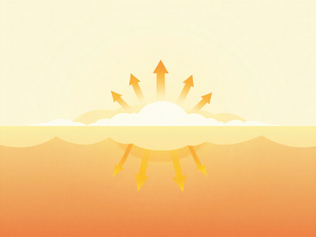 Diagram of sunlight entering Venus's thick atmosphere and heat being trapped underneath the cloud layer