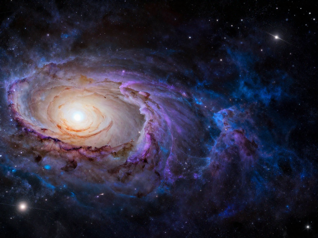 A cosmic vista showing a bright galaxy fading into cold darkness, illustrating the universe's possible end
