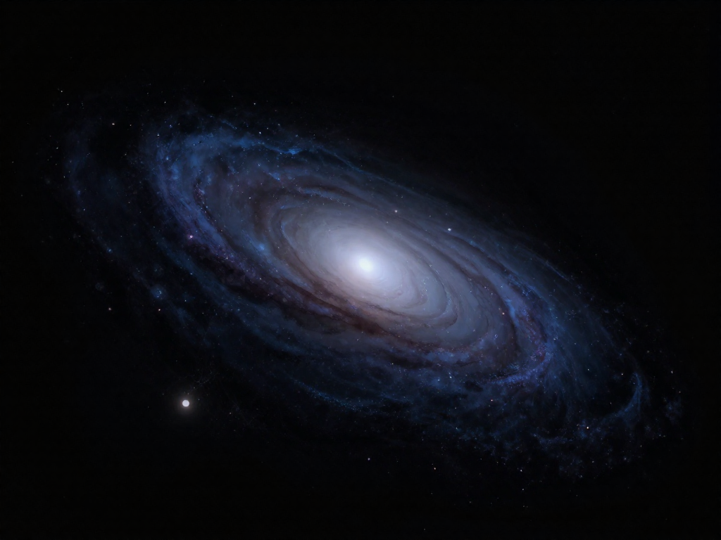 A cold, dark galaxy slowly fading away, depicting the Big Freeze end of the universe